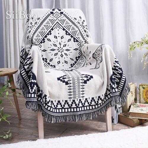Black white geometric yarn dyes sofa towel pure cotton sofa chair blanket slip-resistant vintage sofa cover sided usage SP3762