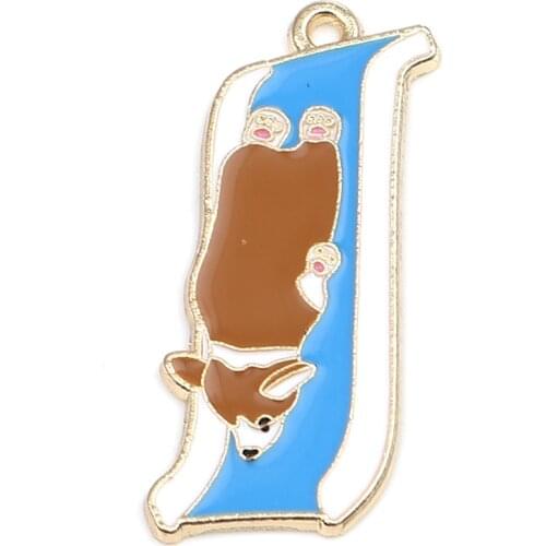 DoreenBeads Fashion Jewelry Making Pendant Zinc Based Alloy Pendants Dog Animal Gold Color Multicolor Enamel 36mm x 15mm, 5 PCs