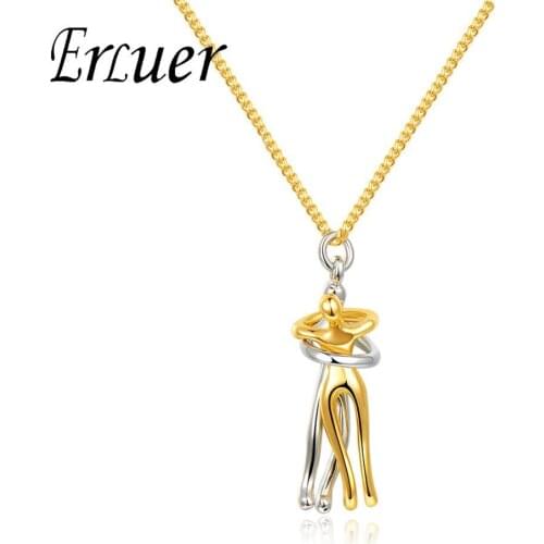 ERLUER Hugging lover necklaces for women Fashion jewelry Girl figure charm Pendant necklace Two tone jewellery Gift New Design