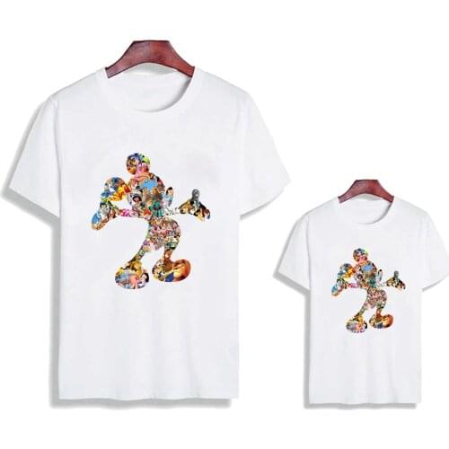 Mickey Mouse T Shirt For Family Summer Short Sleeve Casual White O-neck Tee Shirts Harajuku Mother Daughter Tee Shirts T-shirts