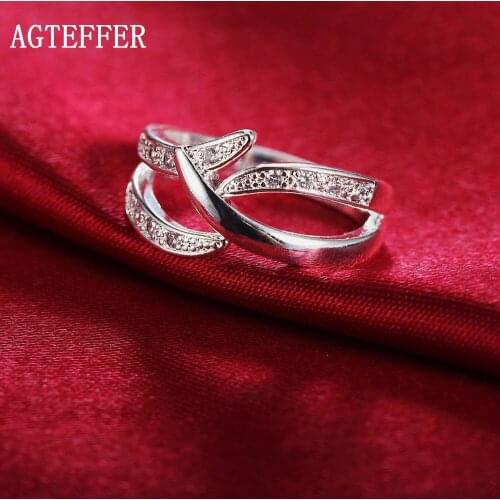 AGTEFFER 925 Sterling Silver AAA Zircon Ring Classic For Women Fashion Wedding Engagement Party Gift Charm Jewelry