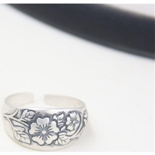 JINSE 2017 Punk Rock Plum Flower Adjustable Ring 100% Real S999 Sterling Silver Fine Fashion Jewelry For Men Women Hot Sale 16MM