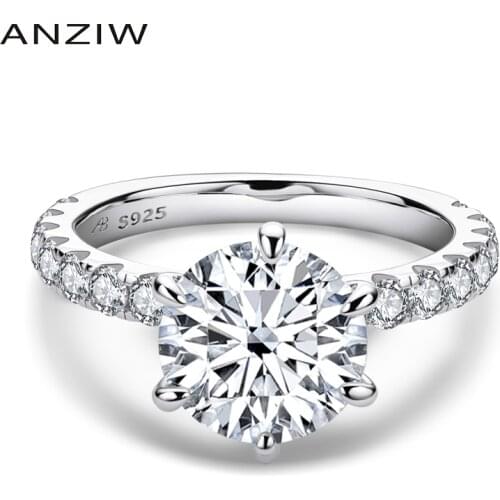 ANZIW 925 Sterling Silver 3.5ct Round Cut Rings for Women 6 Prongs Simulated Diamond Engagement Wedding Band Ring Jewelry