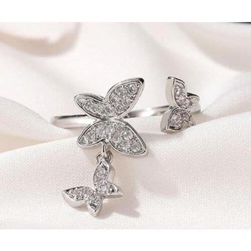Korean Butterfly Ring New Sweet Crystal Butterfly Rings For Women Jewelry Gold Silver Color Ring Anel Anillos Aneis Bague Anelli