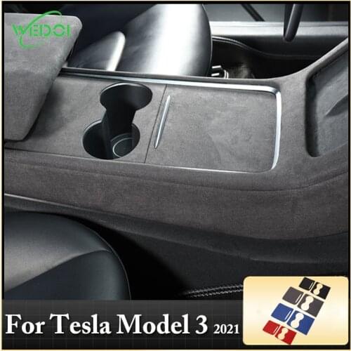 WEDOI Alcantara Leather Center Console Panel Decoration Cover For Tesla Model 3 2021 Car Interior Accessories