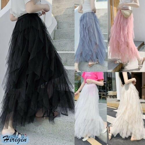 Summer Skirts 2019 New Women Summer Casual Elastic High Waist Long Irregular Multi layer Sweet Tutu Skirts