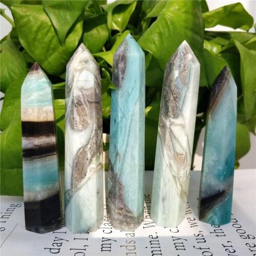 Hot Sale High Quality Natural Caribbean Calcite Crystal Hexagon Wand Single Point Sky Blue Healing Stone Tower For Decoration
