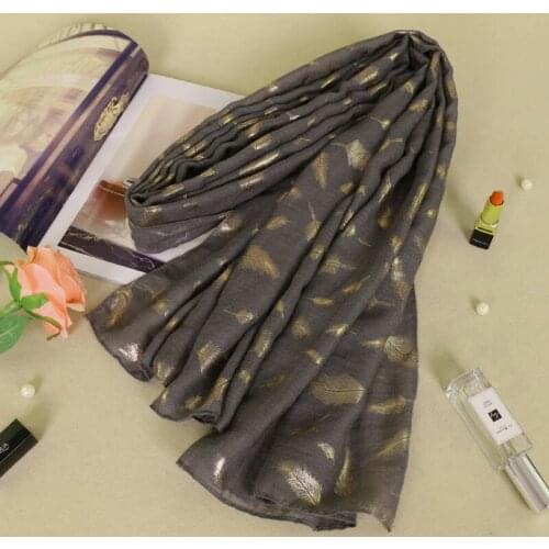 Hot sale women gold glitter feather cotton viscose shimmer autumn long shawls hijab muslim scarves/scarf 10pcs/lot