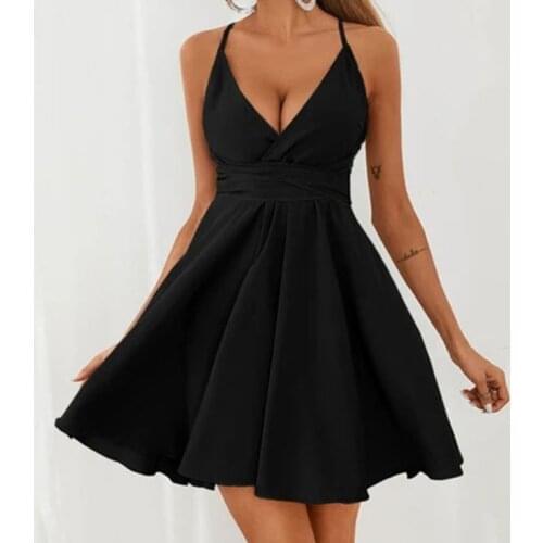 Fashion Sexy Dress 2021 New Women Backless Bow Deep V-neck Mini Solid Dresses Summer Ladies Party Black Evening Dress Vestidos