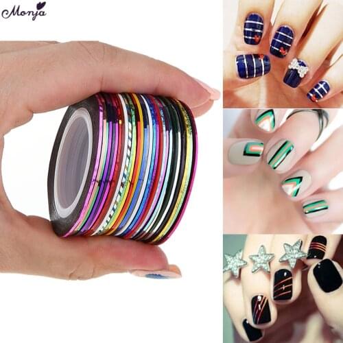 Monja 1/2mm Mixed Color Stripe Tape Line Nail Art Sticker 3D Laser Colorful DIY Tips Nail Decals Manicure Decoration accessories