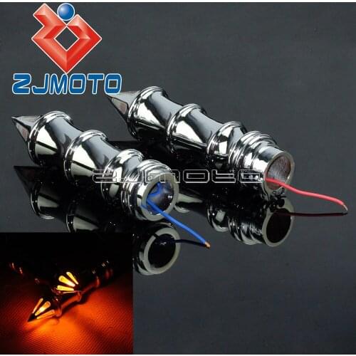 ZJMOTO Motorcycle Supermoto Handlebar Grips Grip Spiked Skeleton Black Turn Signals Bbar Ends 1" With Turn Signal