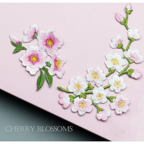 Cherry Blossoms Plum Flower Patch Iron on Applique Floral Patch for Clothes Fabric Iron to Stick DIY Coat Jeans Accessories