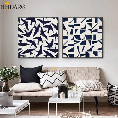 NHDARC Blue Abstract Bird Color Block Giclee Print Art Canvas Painting Poster Wall Pictures for Living Room Bed Room Home Decor