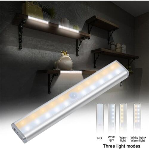 Closet Human Sensor Night Light PIR Motion Sensor USB Rechargeable Wardrobe LED Light Bar Wall Kitchen Cabinet Smart Lamp