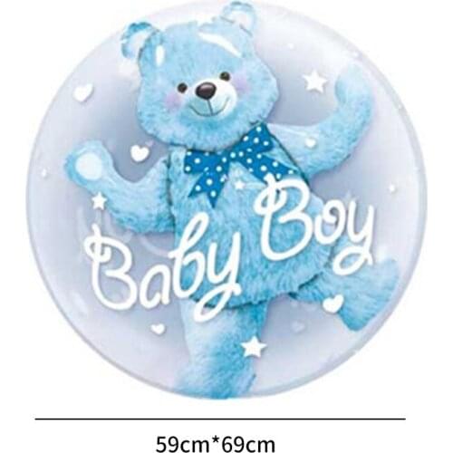 New 3D Stereo Combination 24 Inch Transparent Blue Pink Cartoon Animal Bubble Bear Aluminum Foil Childrens Birthday Toy Ball