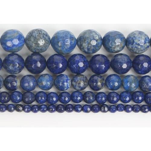 Faceted Natural Stone Beads Lapis Lazuli Round Losse Beads For Jewelry Making DIY Bracelets Earring Accessories 4/6/8/10/12MM