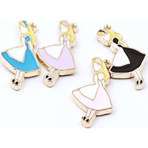Wholesale interchangeable little girl charms pendants enamel charms jewelry making gold plated DIY pendant jewelry