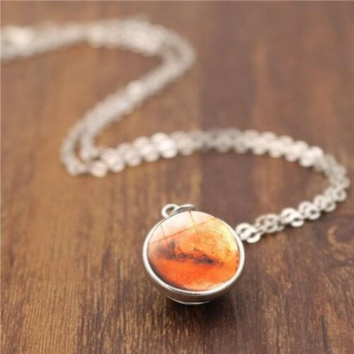TIMEONLY Statement Mars Crystal Ball Pendant Necklaces Hollow Chains Necklace for Women Girls Retro Accessories Party Gifts