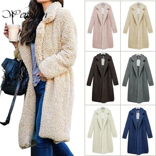 Spring Autumn Teddy Coat Women Long Jackets Office Lady Women Wool Blends Fleece Fur Coats Oversized Wool Coat Chaqueta Mujer