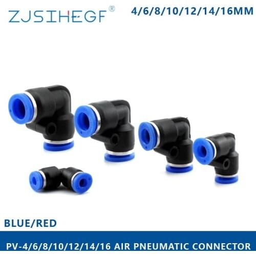 PV Series 4 6 8 10 12 14 16mm OD Hose L Type Flow Speed Tube Plastic Quick Air Pneumatic Connectors Coupling Brass Fitting