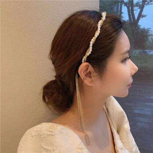 Korean New Trendy Simple Retro Pearl Hair Band Women Sweet Headwear Fashion Hair Accessories Female Elegant Tassel Hair Sticks