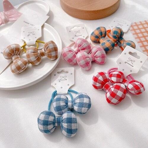 2 Piece Elastic Hair Bands For Girls Scrunchies Plaid Print Hair Wear Children Hair Styling Tools Headdress Hair Ring Headwear