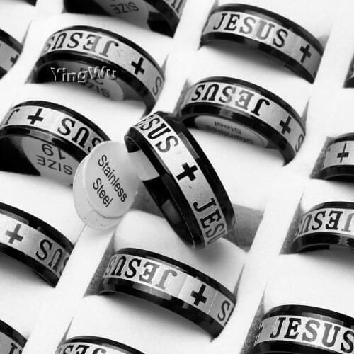 Christmas Gift Jewelry Stainless Steel Jesus Cross Rings Engrave Letter Church Prayer Rings for Men Women 20pcs Lot