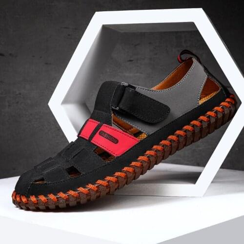 SHENCE Summer Men Sandals High Quality Handmade Walking Shoes Fashion Comfort Tennis Sports Beach Shoes Man Casual Sandals Shoes