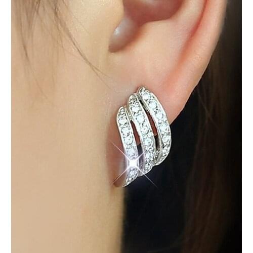Fashion stud earrings for women bling zircon diamonds gemstones rose gold &white silver color brincos jewelry party accessories
