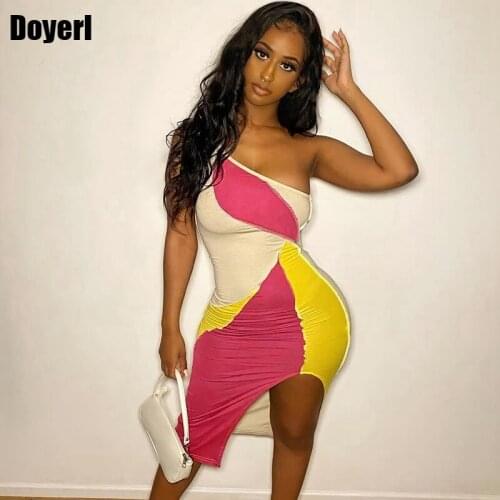 One Shoulder Sexy Bodycon Dress for Women for Night Club Beach Patchwork Mini Dresses for Women 2021 Elegant Summer Party Dress