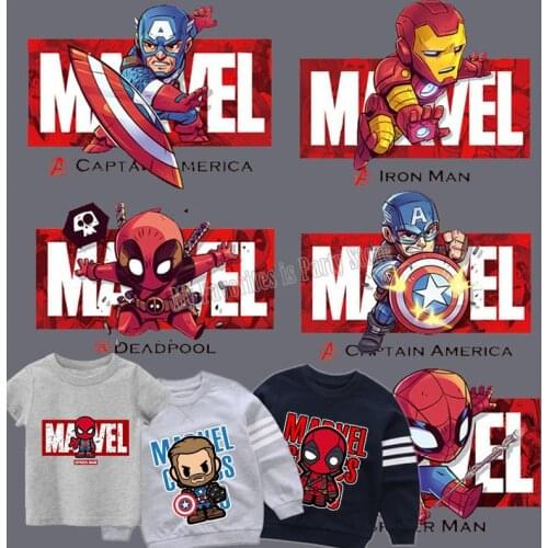 Marvel Spiderman Iron Man Cartoons Thermal Stickers for Clothes DIY Heat Transfer Kids Patches Iron on Transfer Children Patches