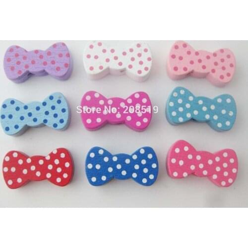 WBNNNV Printed Polka Dots wood bowtie shape beads for jewelry Multicolor 100pcs DIY craft beads supplies