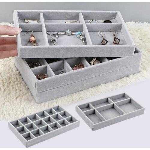 Flannel Jewelry Ring Display Organizer Case Tray Holder Necklace Earrings Bangle Storage Box Showcase Jewelry Stand Holder