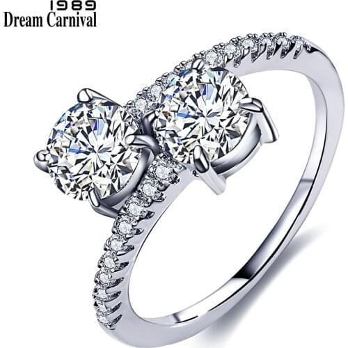 DreamCarnival 1989 Luxury Sparkling CZ Wedding Ring Band Elegant Drop Shipping Rhodium Color Twisted Mujeres Anillos SJ35692R