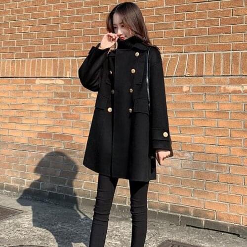 Winter Women Woolen Coat Autumn 2021 New Women Woolen Jacket Winter Long Slim Thick Warm Jackets Female Coats Fashion Black Red