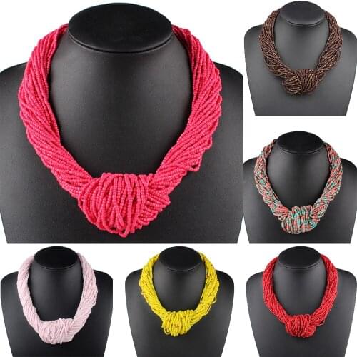 Bohemian Small Beads Handmade Knot Statement Necklace Vintage Choker Necklace Women Ethnic Jewelry Accessories 15 Colors Fashion