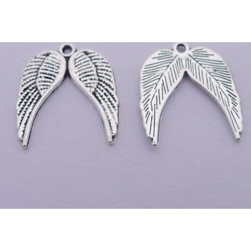 10 pieces/lot 19*21mm Antique silver color Metal Feather plumage Charm Pendant Bracelet Key chain DIY handmade jewelry making