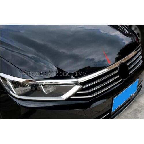 2017 2018 2019 For VW PASSAT B8 Chrome Front Hood Bonnet Grill Molding Cover Trim Grille Net Bezel Garnish Mesh Styling