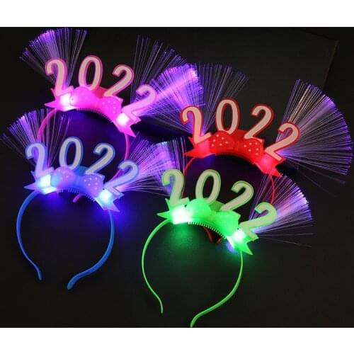 2022 LED Glow Headband Flashing Blinking Crown Fiber Happy New Year Hair Bands Party Decoration Favors Random Color