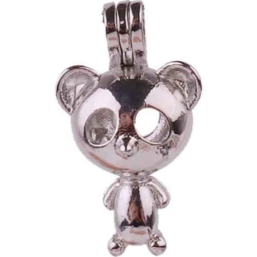5pcs Dull Silver copper small bears animals can be opened Beads Pearl Cage Pendant Locket Fairytale Party Essential Oil Diffuser