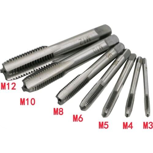 7 pcs/Set M3-M12 Spiral Steel Bearing Machine Point Hand Screw Straight Thread Tapered Tap Hand Drill Metric Plug Set