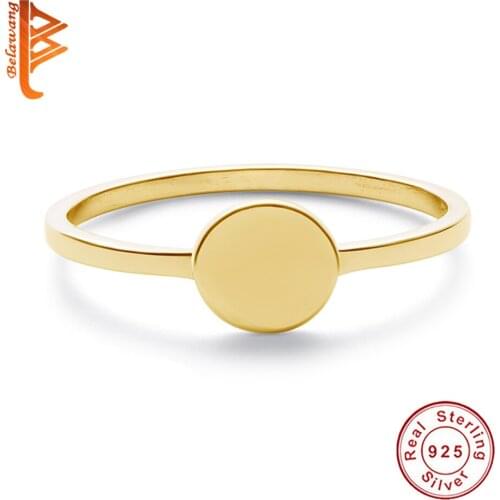 BELAWANG 100% 925 Sterling Silver Circle Ring With 18K Gold Plated Bar Stamp Ring For Women Popular Fashion Party Gift