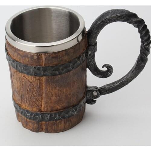 Retro Simulation Wooden Barrel Double-layer Beer Mug Creative Coffee Cup Drink 37MF