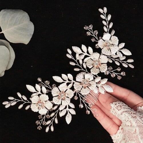 GETNOIVAS Luxury Beads Flower Hair Comb Elegant Hairband Bride Wedding Headpeice Women Hair Jewelry Headband Accessories SL