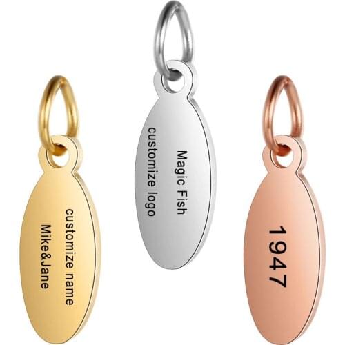 Customized Charms for Jewelry Making Gold Stainless Steel Oval Pendant Engrave Logo Letter Diy Earring Bracelet Necklace Lots