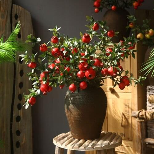 Simulation Pomegranate Fruit Branch Artificial Green Plant Flowers for Household Hotel Festival Party Decorations 1 Piece