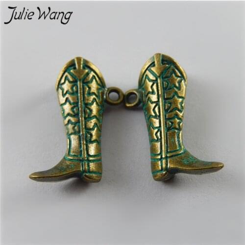 Julie Wang 10pcs Antique Bronze Mini Ancient Boots Zinc Alloy Charms Metal Necklace Pendant Fashion Jewelry Making Accessories