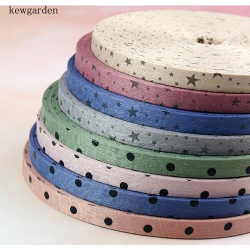 Kewgarden Dot Start Fabric Layering Cloth Ribbons 50mm 25mm 10mm DIY Hair Bow Brooch Satin Ribbon Handmade Tape Accessories 8M