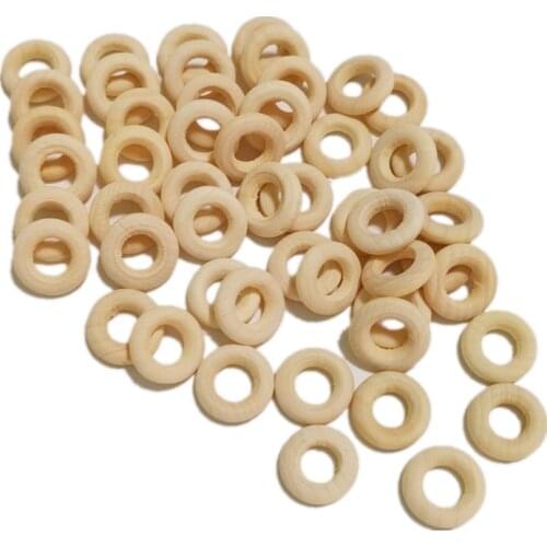 50PCS 15MM Natural Wood Rings Unfinished Wooden Ring Wood Circles for Craft Ring Pendant and Connectors Jewelry Making