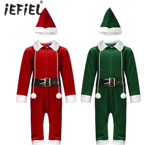 Newborn Baby Boys Girls Romper Christmas 2020 Costume Cosplay Santa Claus Winter Thicken Jumpsuit Infant Xmas Clothing Hat Sets